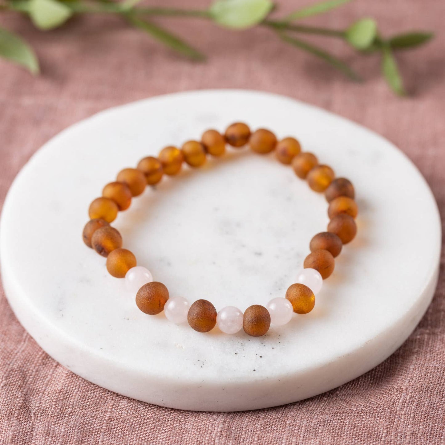 Baltic Amber + Rose Quartz Bracelet