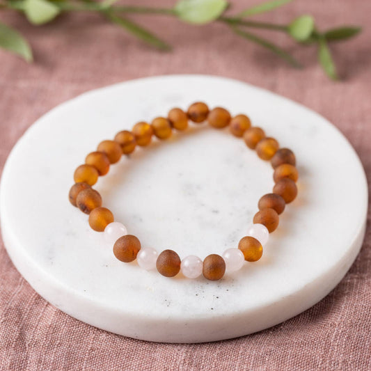 Baltic Amber + Rose Quartz Bracelet